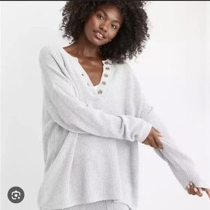 221-Aerie White Ribbed Henley Sweater